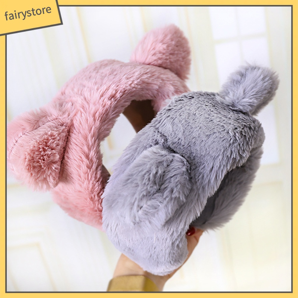 Cài Tóc Tai Thỏ Phủ Lông Mềm Mại Giữ Ấm Mùa Đông Cho Nữ