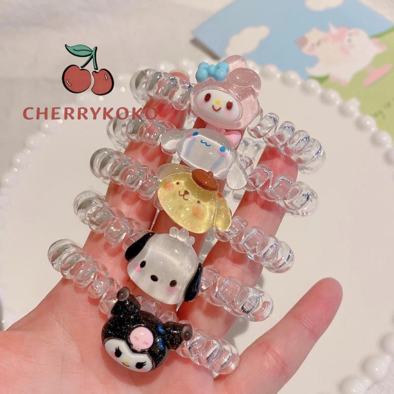 🍒🍒CHERRYKOKO Dây buộc tóc lò xo mini cute trong suốt, họa tiết kuromi, sanrio phong cách Hàn Quốc