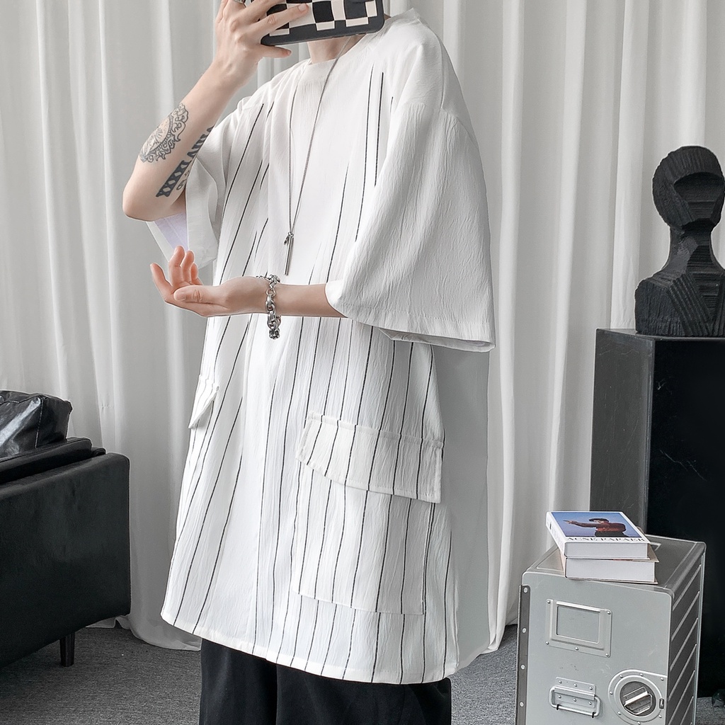 Áo Thun Tay Ngắn Dáng Rộng Plus Size Họa Tiết Kẻ Sọc Thời Trang Mùa Hè Cho Nam