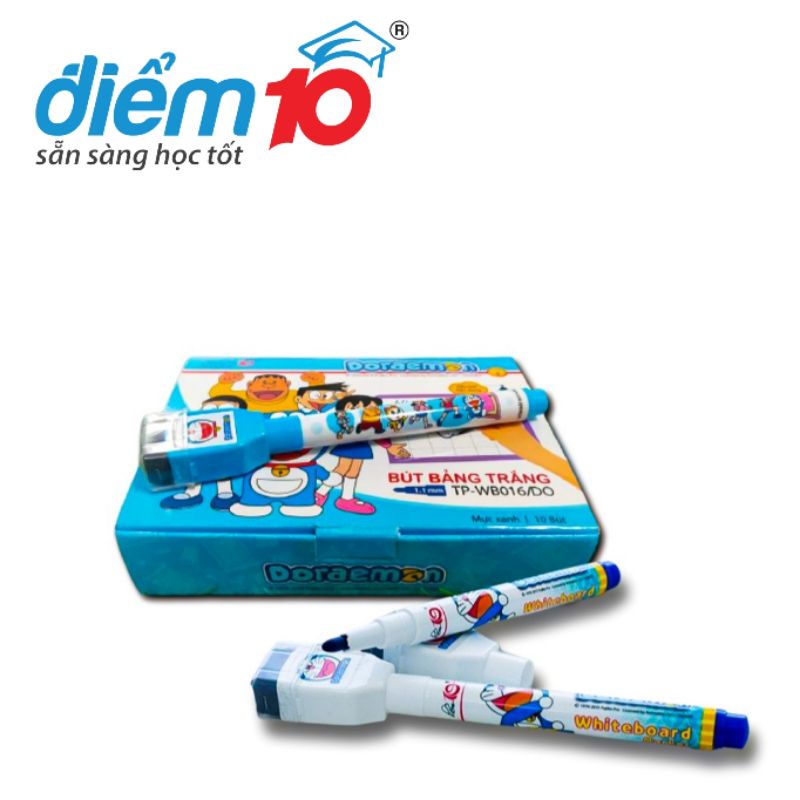 HỘP 10 cây bút lông bảng 𝑻𝒉𝒊𝒆̂𝒏 𝑳𝒐𝒏𝒈 có đầu bôi Doraemon Điểm 10 TP-WB016/DO