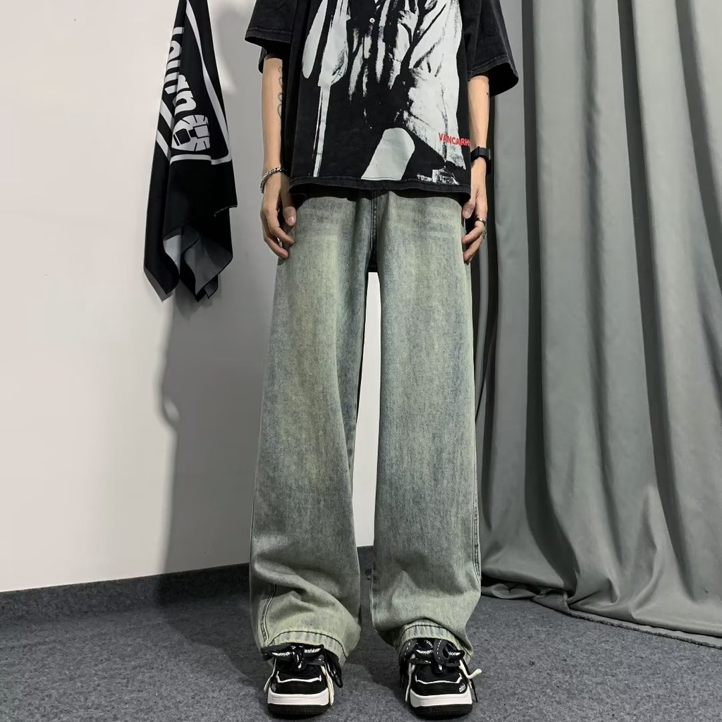 Quần Jean Dài Ống Rộng Lưng Cao Phong Cách Retro Đường Phố Mỹ Thời Trang Xuân Thu Cho Nam Và Nữ