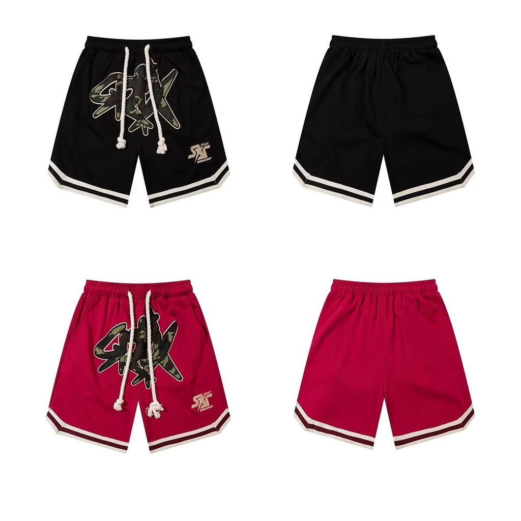 Quần Short Thể Thao Ống Rộng Thêu Họa Tiết Phong Cách Hip Hop Đường Phố Mỹ Thời Trang Mùa Hè Cho Nam