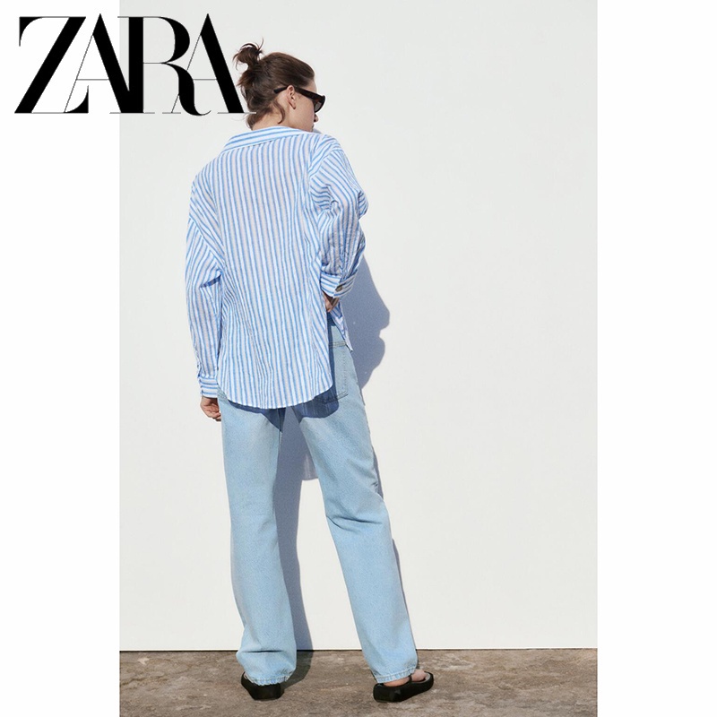 Zara Áo Sơ Mi Dài Tay Dáng Rộng Hoa Văn Kẻ Sọc Thời Trang Mùa Xuân Hè Dành Cho Nữ