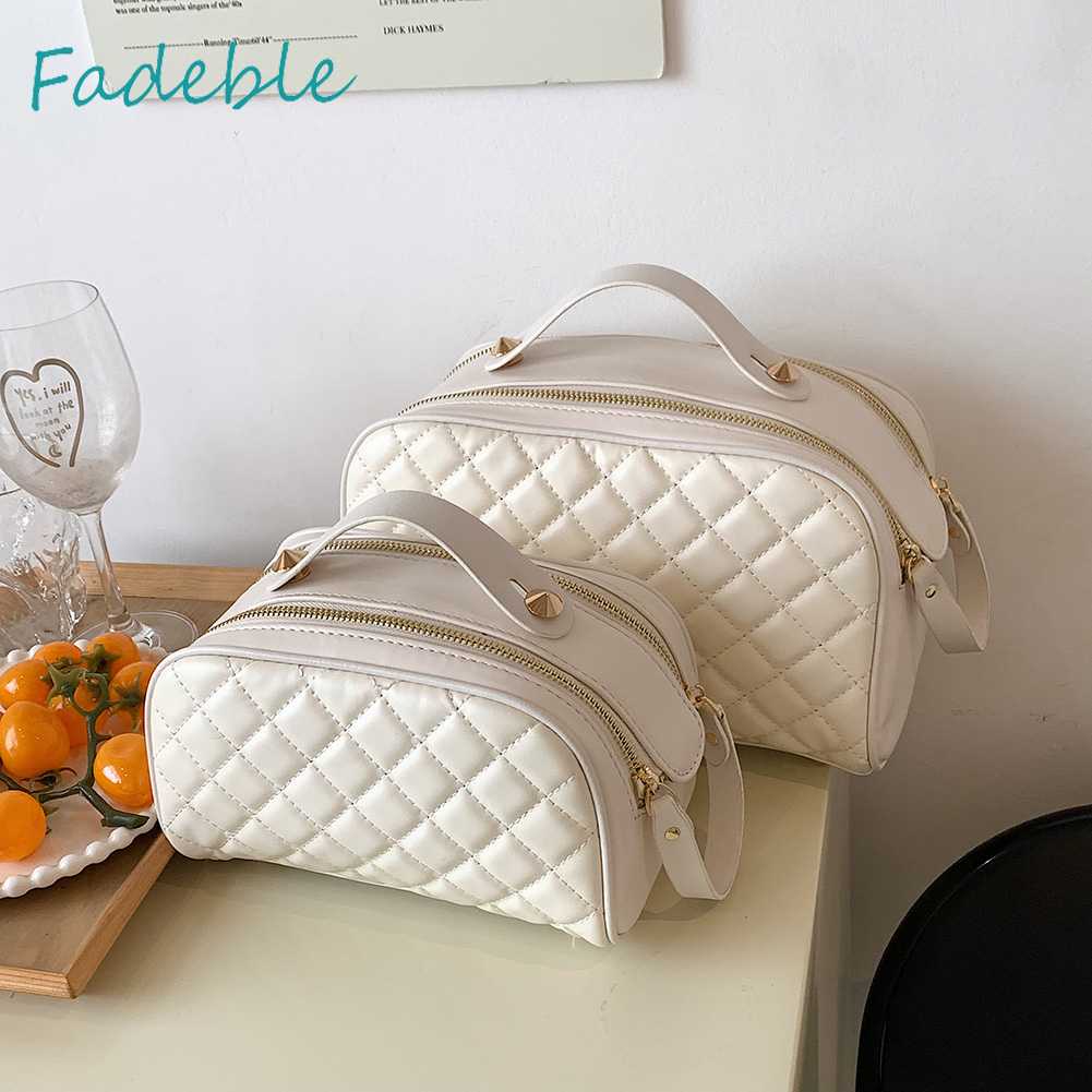 Túi Đựng Mỹ Phẩm Da PU Có Khóa Kéo Họa Tiết Kim Cương Sang Trọng Cho Nữ