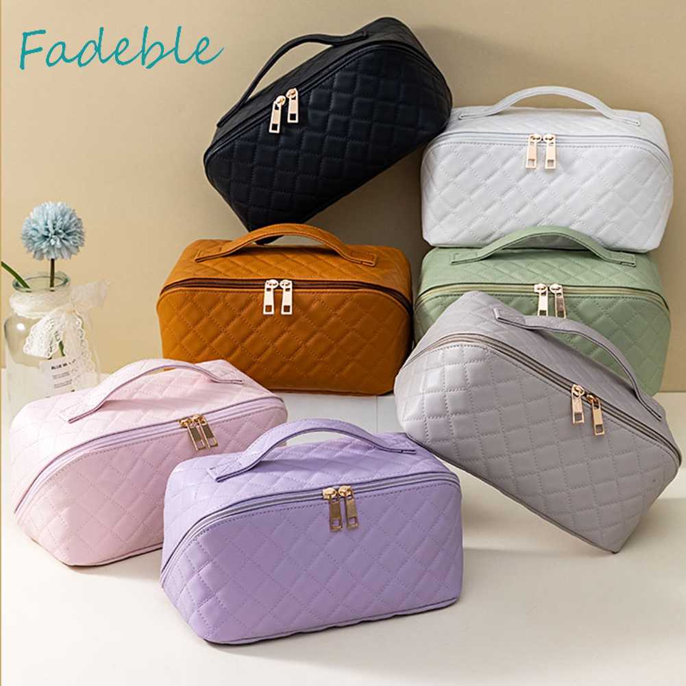 Túi Đựng Mỹ Phẩm Bằng Da PU Sức Chứa Lớn Họa Tiết Kẻ Sọc Thời Trang Mùa Hè Cho