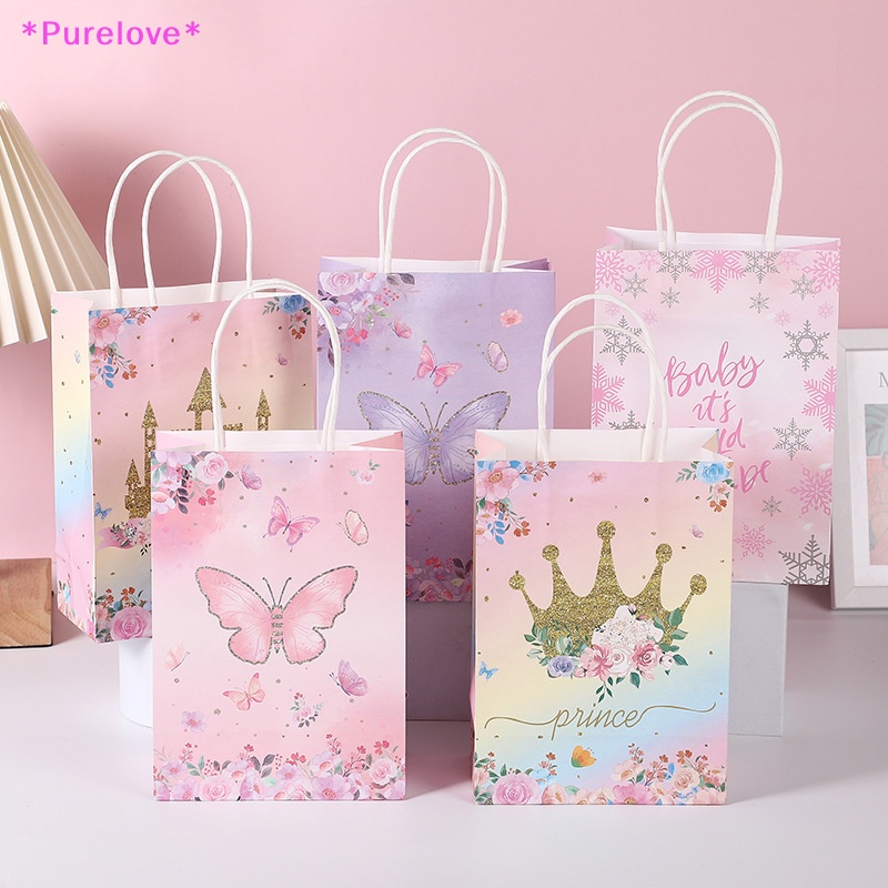 Set 5 Túi Đựng Quà Họa Tiết Bướm / Vương Miện / Hoa Tuyết Xinh Xắn Mới