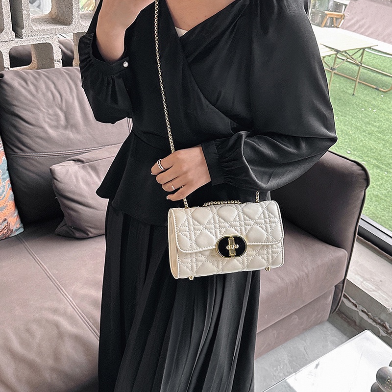 Ielgy Túi Đeo Vai Dây Xích Họa Tiết Quả Dứa Hình Thoi Ghép Màu Tinh Khiết Cá Tính Dành Cho Nữ