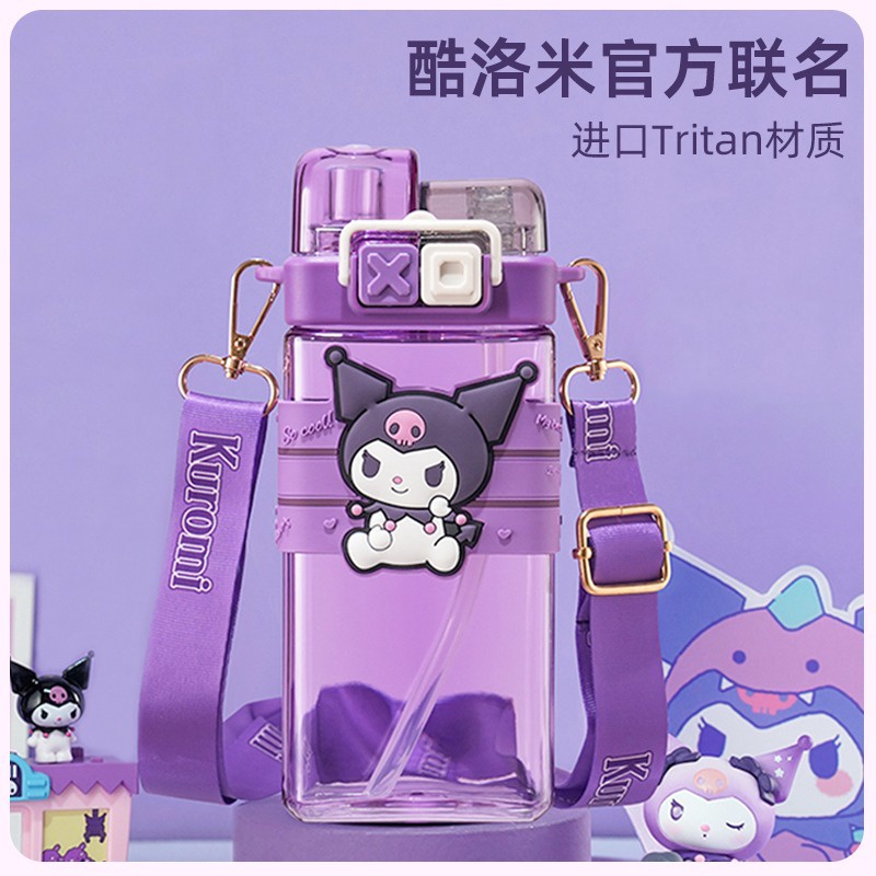 Bình Nước 520ml Sanrio Kèm Ống Hút Họa Tiết Hoạt Hình Dễ Thương