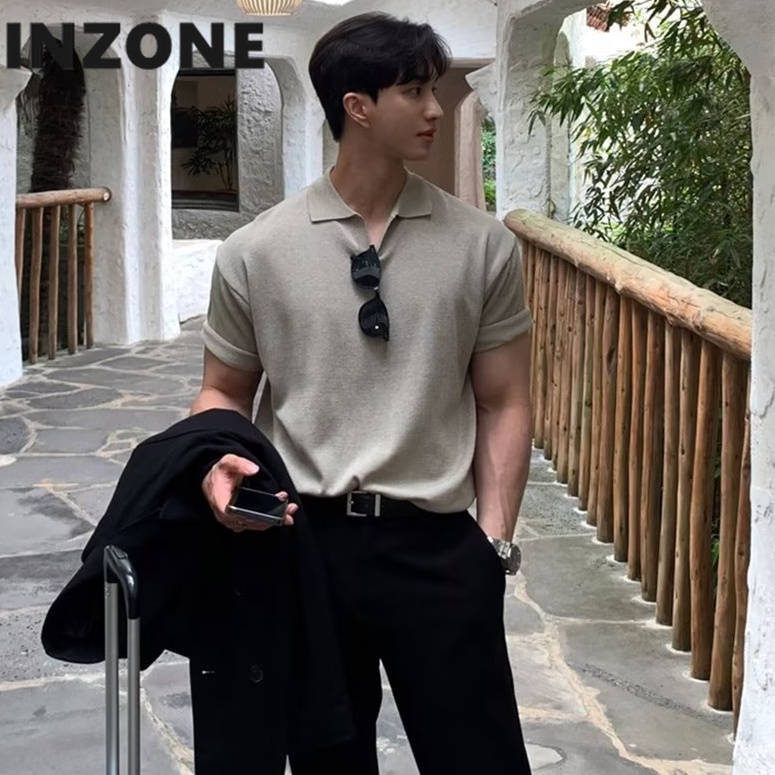 Áo sơ mi polo dệt kim cho nam thời trang giản dị hàn quốc mỏng dệt kim áo sơ mi polo ngắn tay