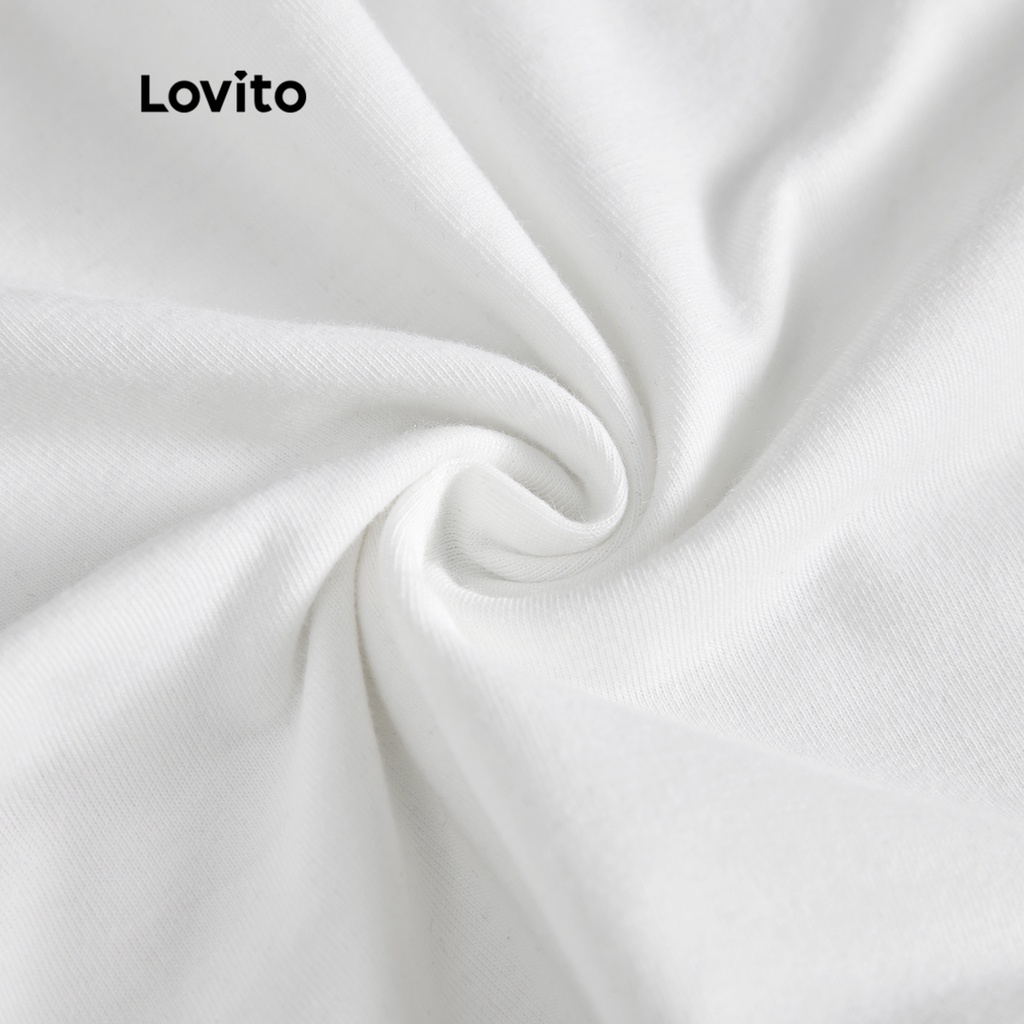 Áo Lovito phong cách thường ngày màu trơn buộc dây cổ vuông tay ngắn dành cho nữ L53AD080 (trắng)