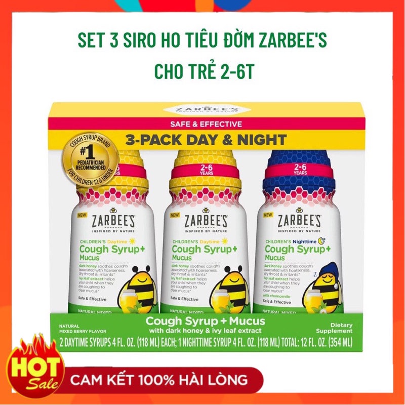 Siro ho mật ong tiêu đờm Zarbee's Cough Syrup + Mucus ngày và đêm 118ml của Mỹ