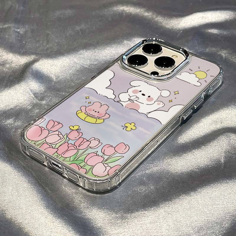 ✅Ốp Điện Thoại Mềm Chống Sốc Hình Hoa Tulip Và Thỏ Cho Iphone max8 / plus11 1314pro 7iPhone12 OF9K