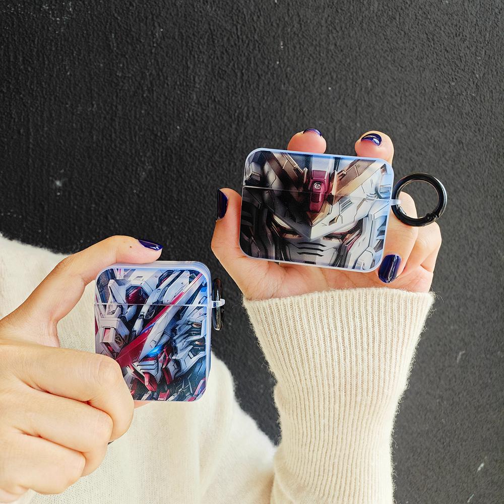 Vỏ Bảo Vệ Hộp Sạc Tai Nghe Bluetooth AirPods 1 2 gen3 pro2 2022 Bằng Silicon Hình Vuông Trong Suốt Họa Tiết Mecha Dễ Thương Kèm Móc Treo Tiện Dụng