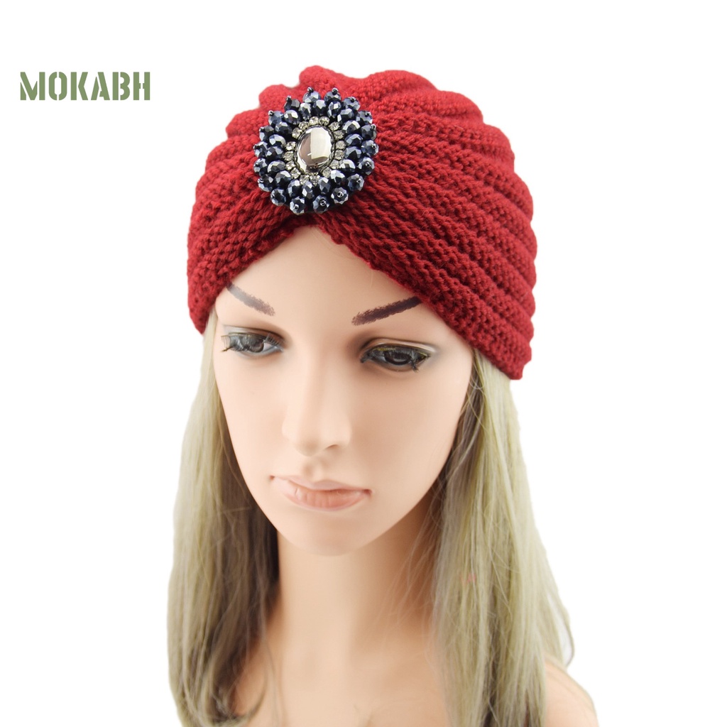 [Mok Abh] Mũ Beanie Sợi Acrylic Pha Lê Nhân Tạo Rộng Gấp Lại Được Dùng Hàng Ngày Dành Cho Bạn Nữ