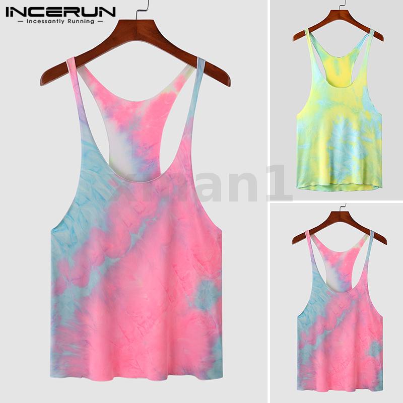 INCERUN Áo Ba Lỗ Nhuộm Màu Thời Trang Nam Cá Tính