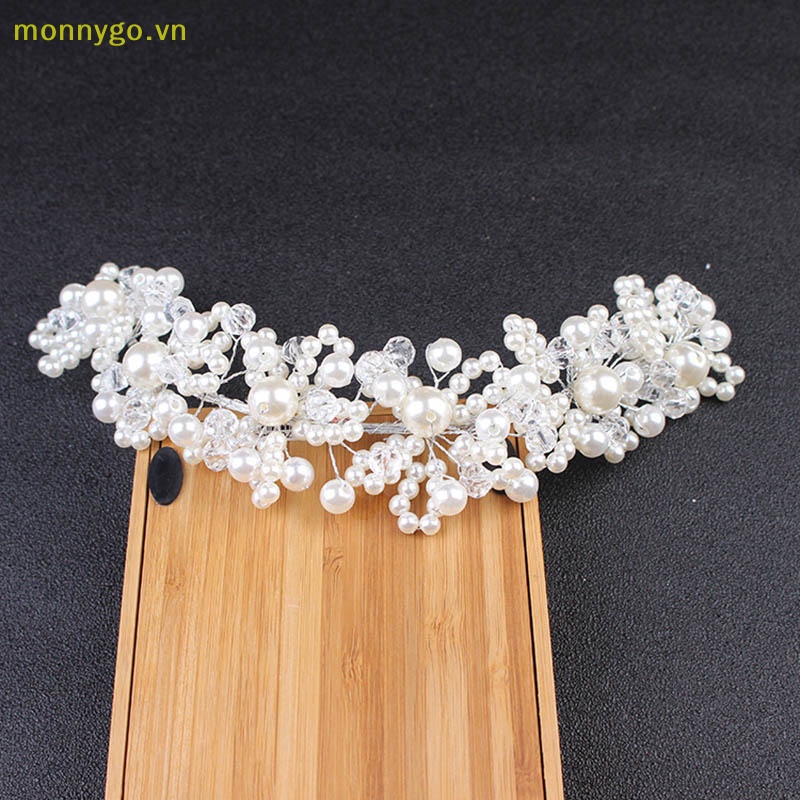 Monnygo bridal wedding headband crystal flower tiara crown pearl rhinestone hair band vn
