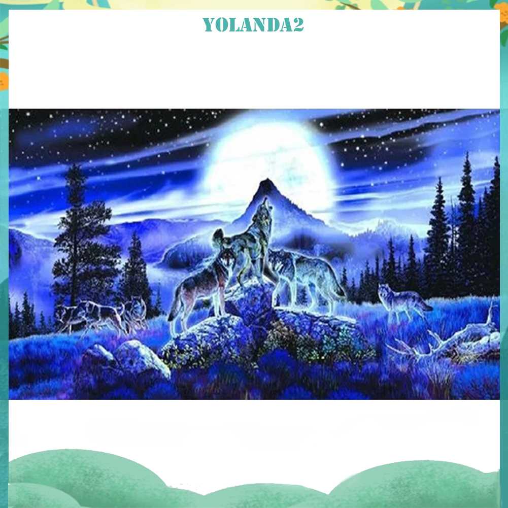 Tranh Đính Đá Kim Cương Toàn Bộ 5D DIY Hình Vẽ Sói Trang Trí Nhà Cửa