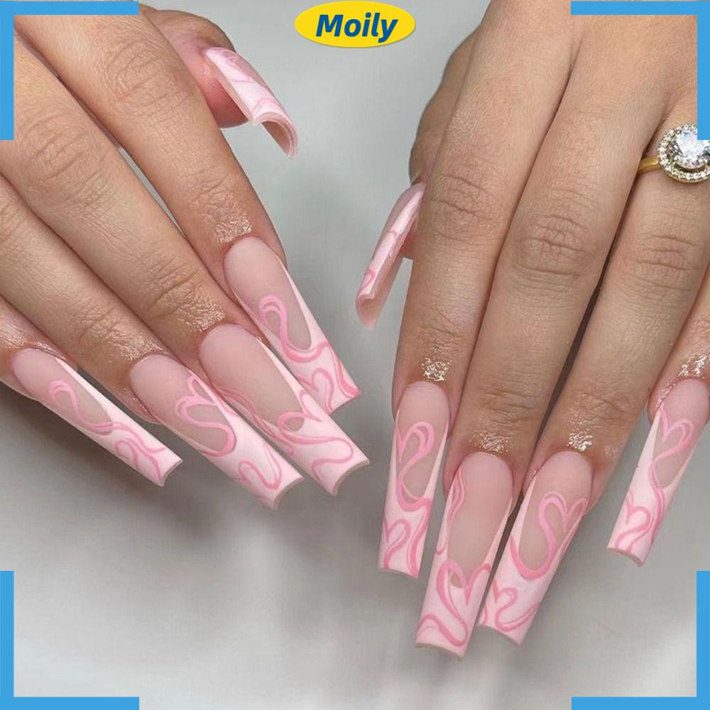 Bộ 24 Móng Tay Giả Che Phủ Toàn Diện Kiểu Pháp Có Thể Tháo Rời