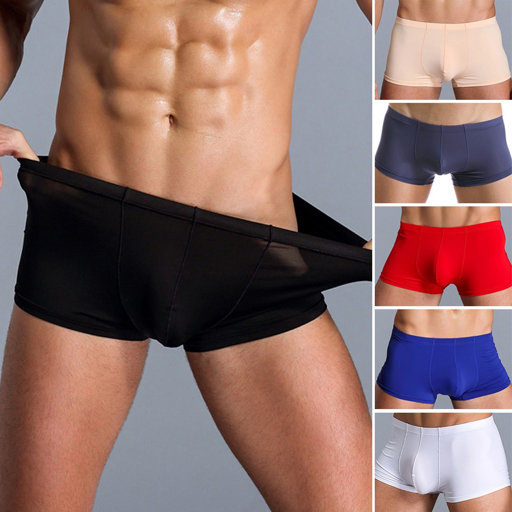 Quần Lót Lụa Lạnh Siêu Mỏng Thoáng Khí Mềm Mại Màu Trơn Cho Nam