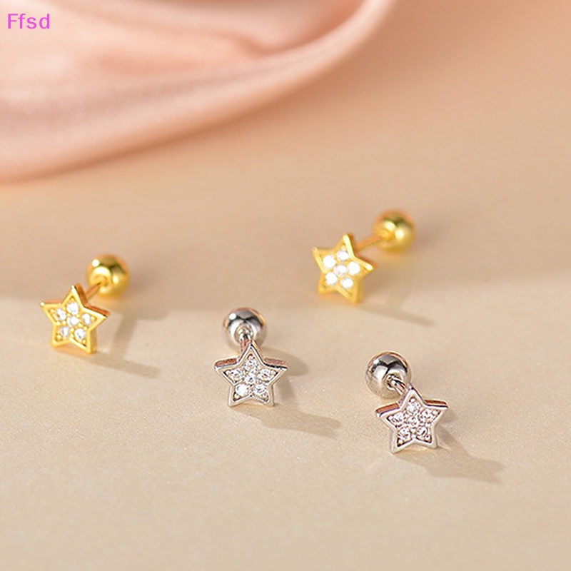 1 Đôi Bông Tai Bạc S925 Hình Ngôi Sao Năm Cánh Dạng Xoắn Ốc Dành Cho Nữ