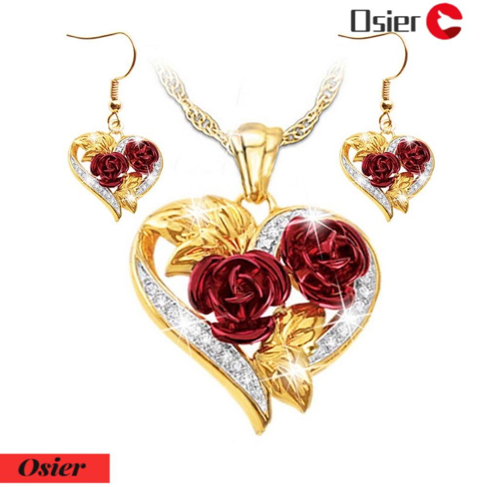 Set 1 Vòng cổ Và Bông Tai Mặt Trái Tim Độc Đáo Thời Trang