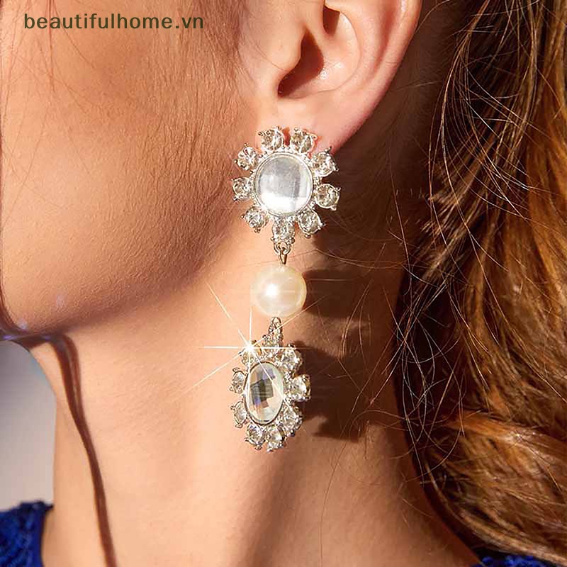 1 Đôi Bông Tai Hình Học Kim Cương Pha Lê Lấp Lánh Thời Trang