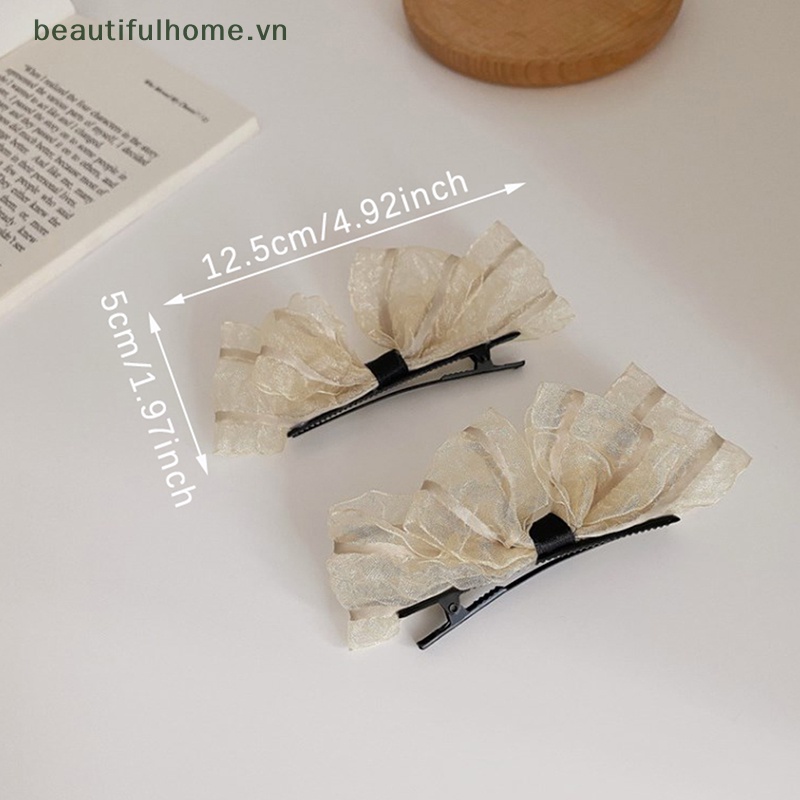 Set 2 Kẹp Tóc Nơ Màu Đen / Be Xinh Xắn Dành Cho Nữ