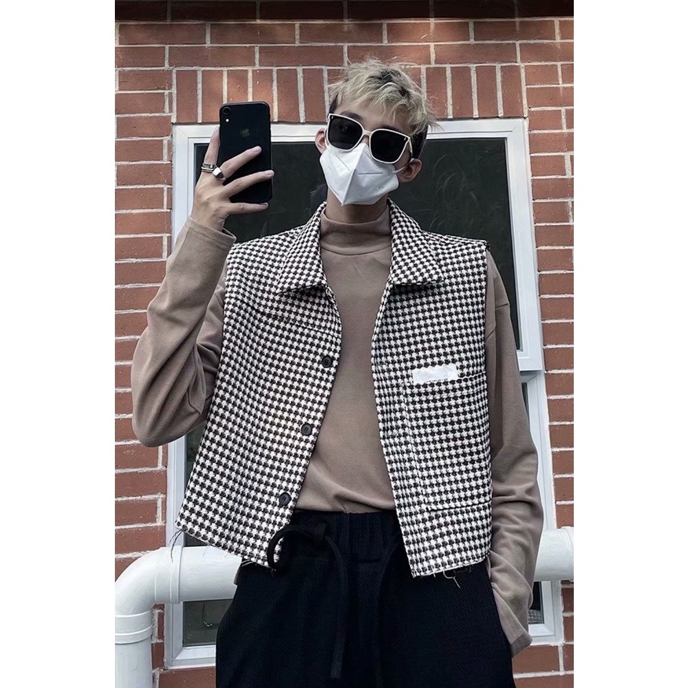 Áo Khoác Không Tay Họa Tiết Caro Phong Cách Mỹ Cao Cấp Cho Nam