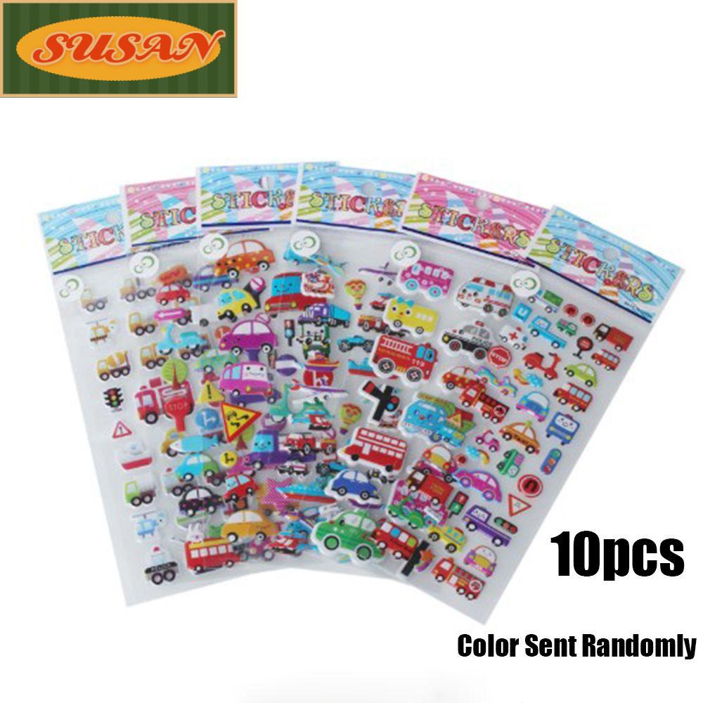 Set 10 Tấm Sticker 3d 10 Tấm Hình Hoạt Hình Dán Trang Trí Sổ Tay / Phần Thưởng Cho Bé