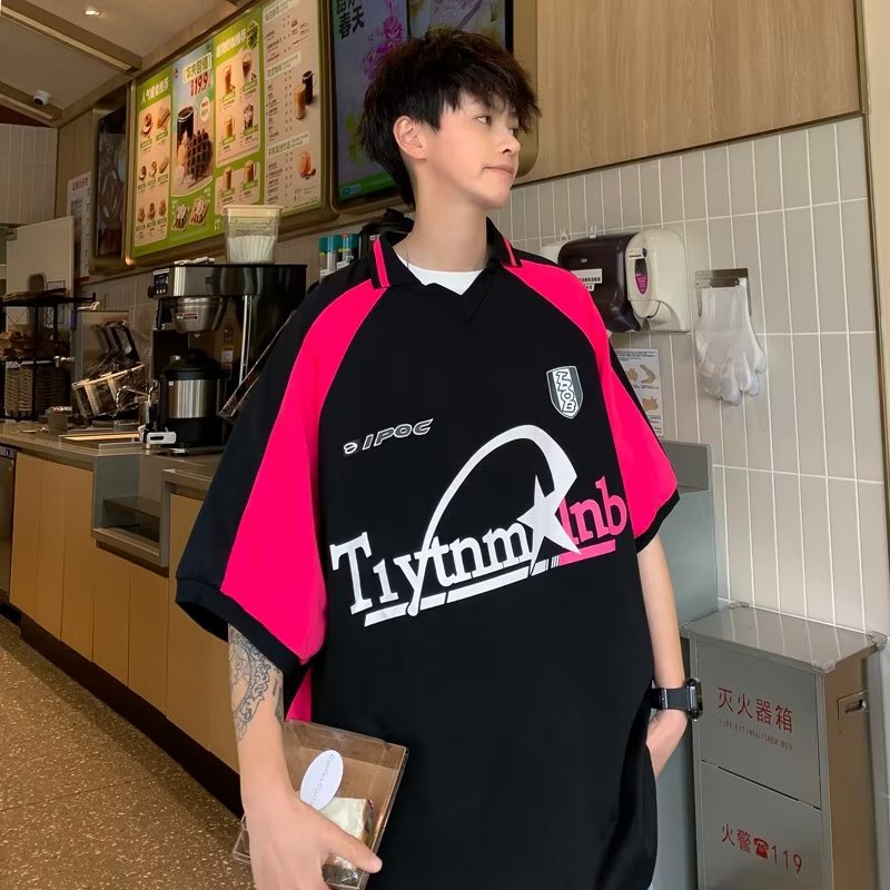 Áo Thun polo Tay Ngắn Màu Sắc Tương Phản Phong Cách Đường Phố Mỹ Thời Trang Mùa Hè Cho Nam