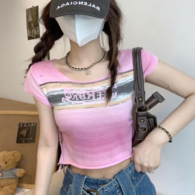 Áo Dây Rút Dáng Ôm In Chữ Phong Cách Hàn Quốc 2023 Cho Nữ