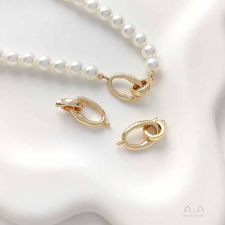 █diy゜14k●1 miếng 14K vàng gói hình bầu dục hình bầu dục đôi vòng khóa vòng đeo tay vòng cổ kết nối khóa mặt dây chuyền tự làm phụ kiện trang trí