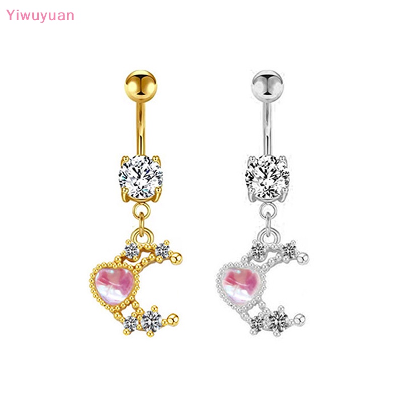 < Yiwuyuan > Khuyên Rốn Bằng Thép Không Gỉ Hình Hành Tinh Mặt Trăng Ngôi Sao Sáng Bóng Cho Nữ
