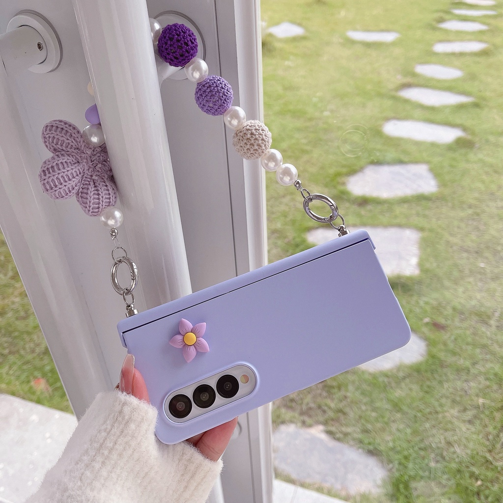 Bao Da Điện Thoại Họa Tiết Hoa Tím Thời Trang Cho samsung galaxy z fold 5 4 3 5g Ốp