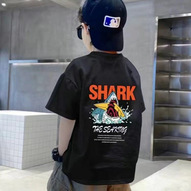 Áo Thun Tay Ngắn Màu Trơn Dáng Rộng Thời Trang Mùa Hè Mới 2023 Dành Cho Bé Trai 110-170