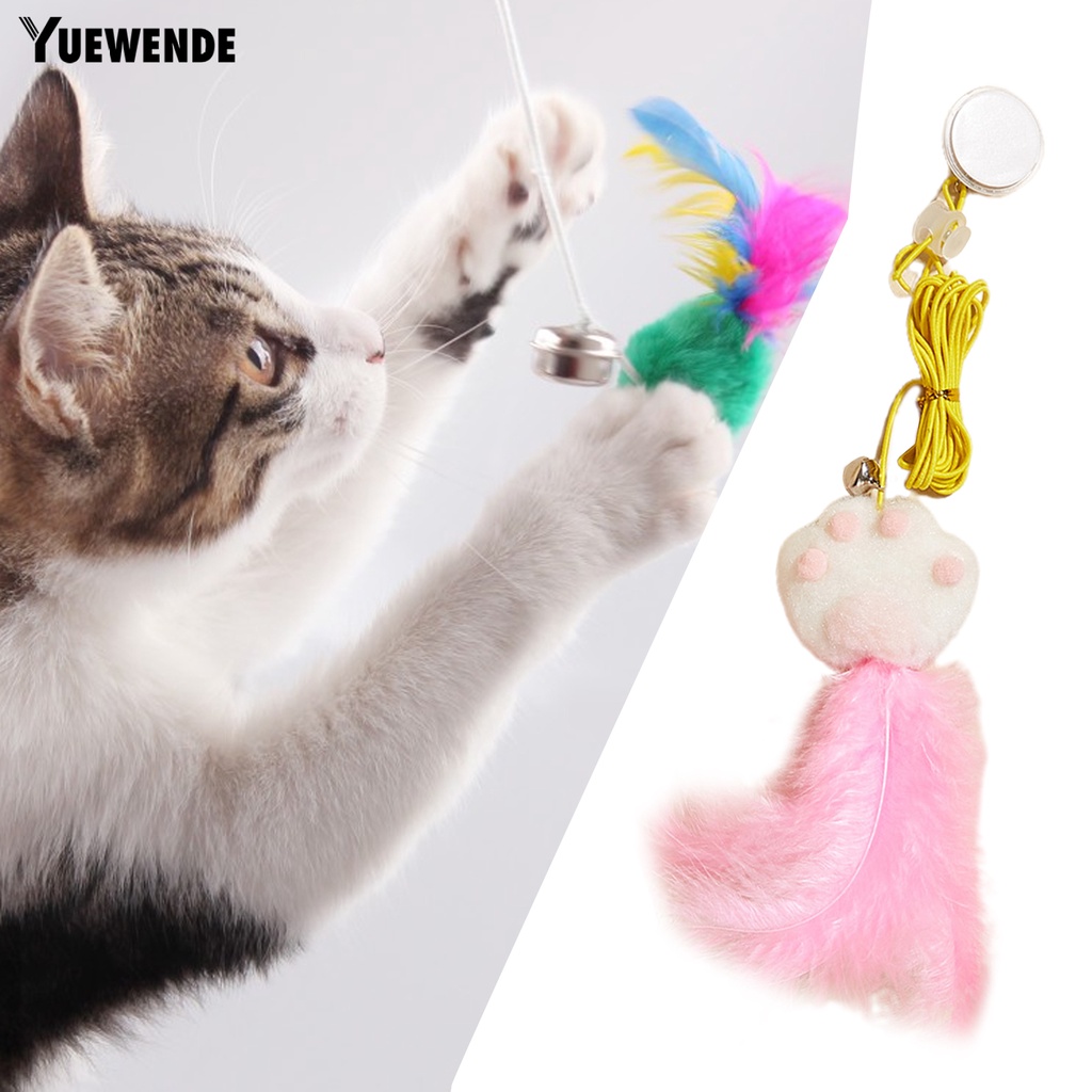 Đồ Chơi Dây Thừng Đính Lông Vũ Độ Co Giãn Cao Treo Trang Trí Cho Mèo Cưng