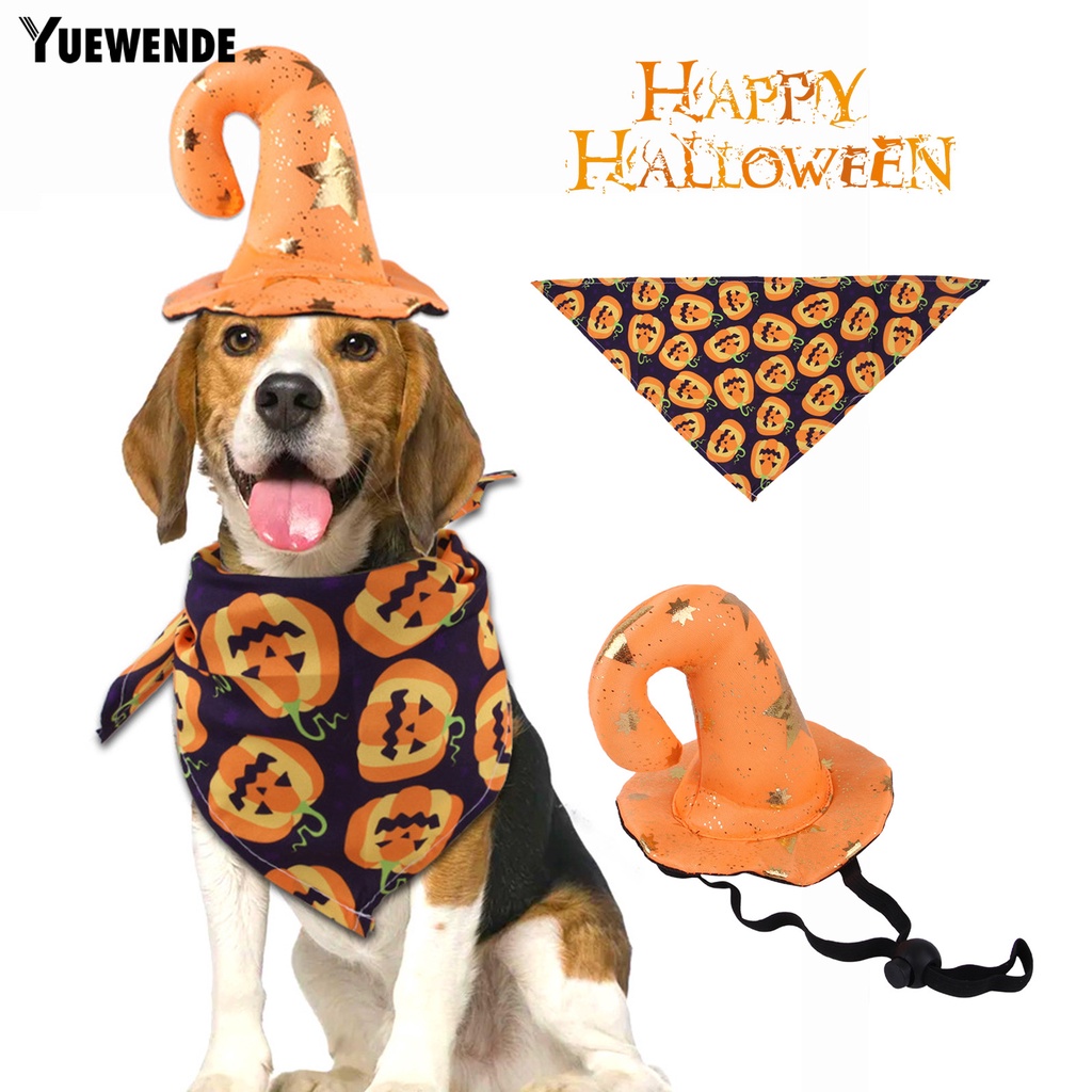 Yq.e 1 Set Khăn Choàng Cổ Tam Giác Vải Dệt Kim In Họa Tiết Bí Ngô Hoạt Hình Dễ Giặt Tẩy Có Thể Giặt Rửa Cho Thú Cưng