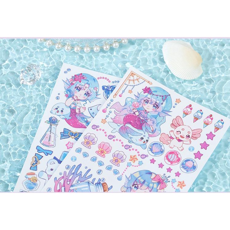 Sticker Dán Trang Trí Nhật Ký Sổ Tay DIY Hình Cô Gái Và Vương Quốc Tế Dưới Nước