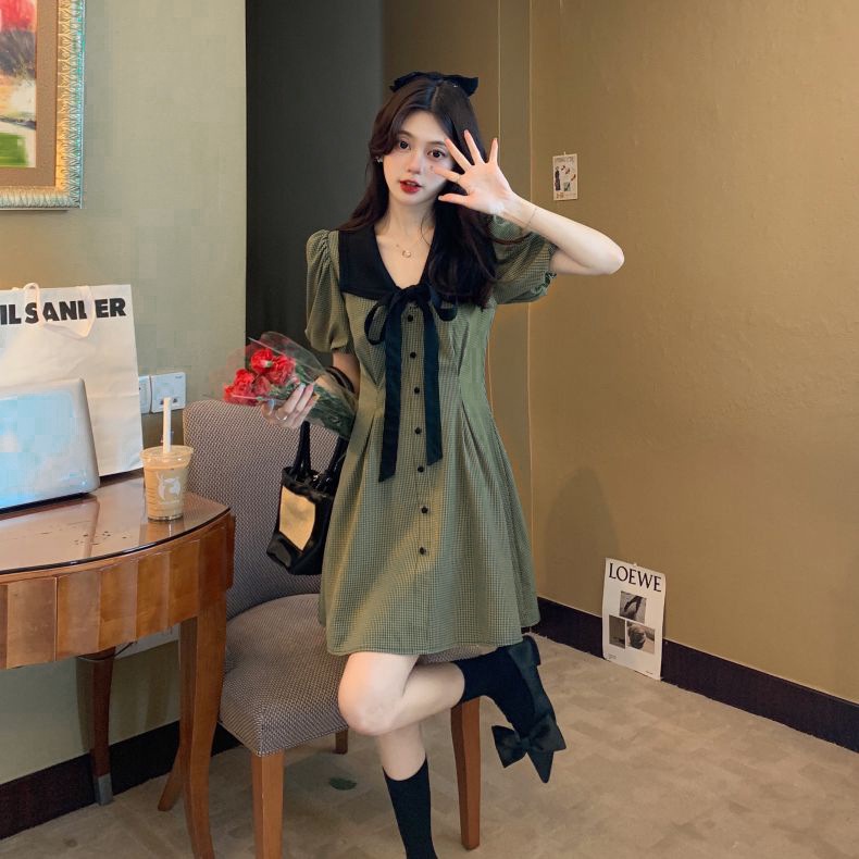 Đầm Sọc Ca Rô Xanh Lá Thời Trang Hè Mới 2023 Cao Cấp Cho Nữ