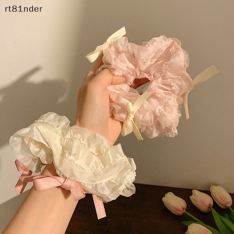 Dây Buộc Tóc Vải Lưới Hình Nơ Màu Hồng Phong Cách Hàn Quốc Đơn Giản Cho Nữ