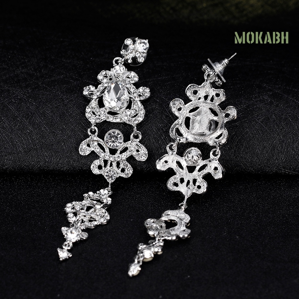 Bông Tai Dáng Dài Đính Đá Sang Trọng Cho Cô Dâu