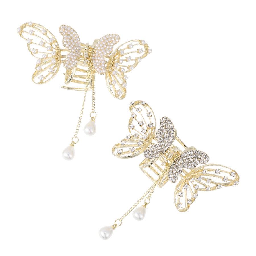 Kẹp Tóc Đuôi Ngựa Hình Bướm Có Đính Đá &amp; Ngọc Trai Giả Bằng Hợp Kim