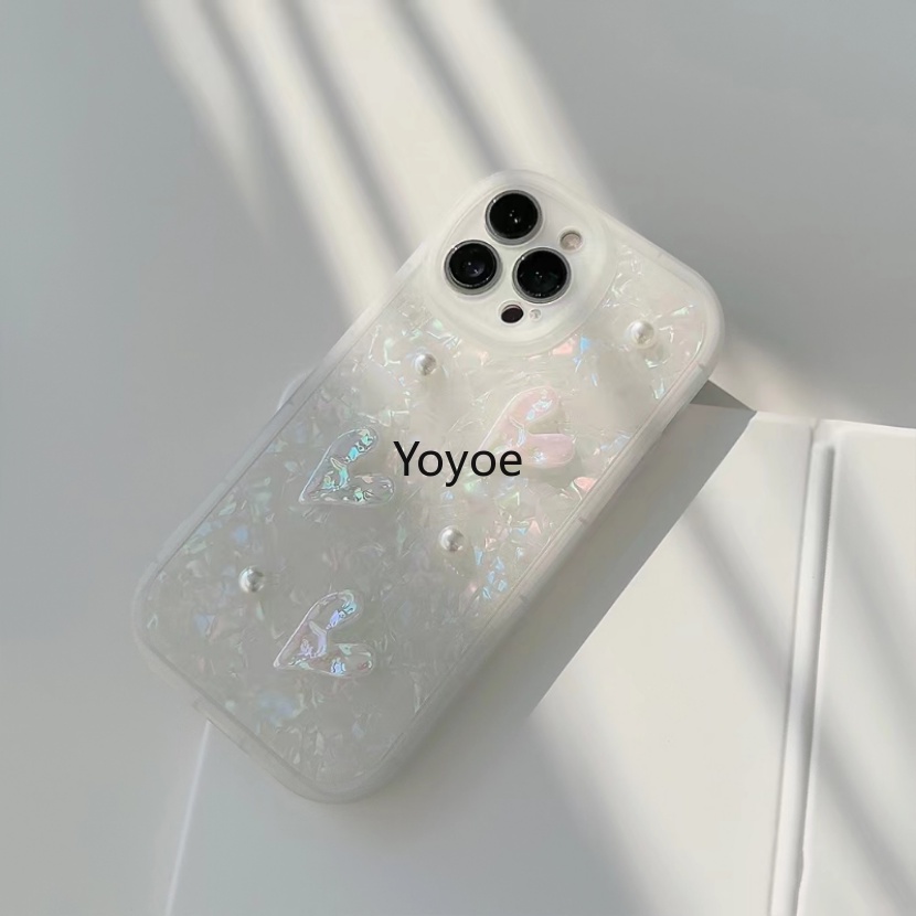 Ốp Điện Thoại Silicon Mềm Chống Rơi Hình Trái Tim Ngọc Trai 3D Cho iPhone 14Plus 13 12 11 14 Pro Max X XS Max XR