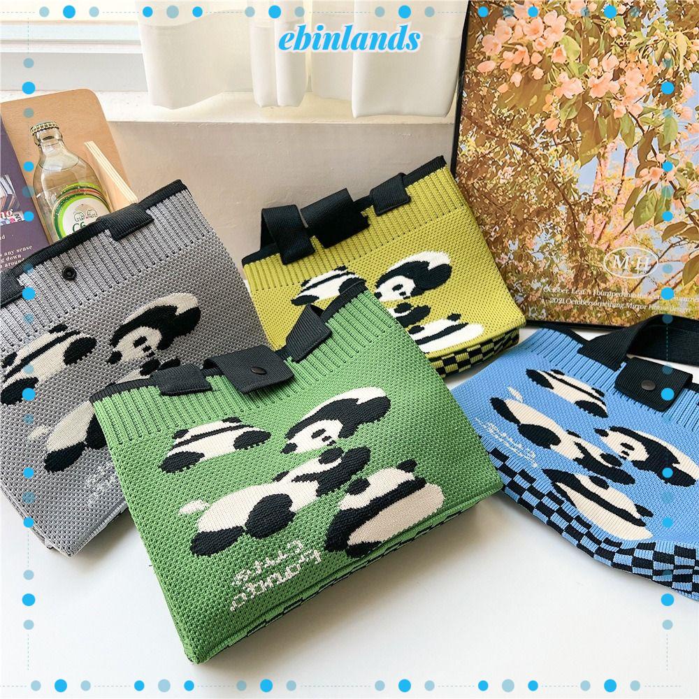 EBINLANDS Túi Đeo Vai Đan Len Mẫu Mới Họa Tiết Gấu Trúc Cho Nữ