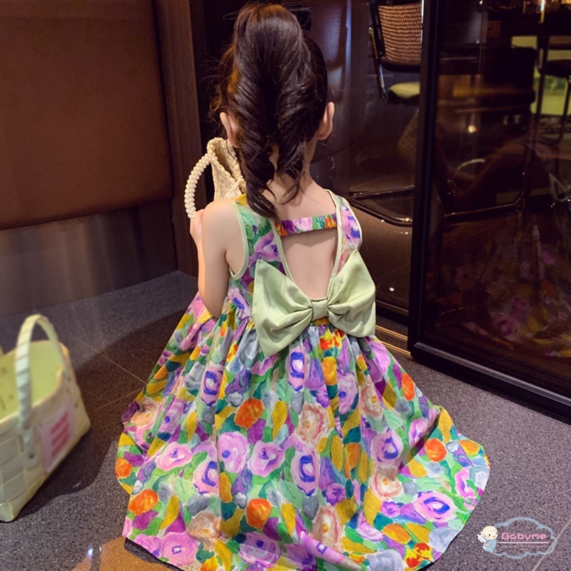 Đầm Công Chúa Dáng Chữ A Không Tay Thân Thiện Với Da Họa Tiết Hoa Xinh Xắn Cho Bé Gái