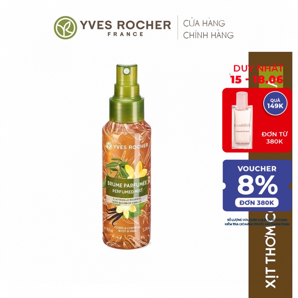 Xịt Thơm Toàn Thân Yves Rocher Sensuality Body & Hair Mist Vanilla Bourbon 100ml