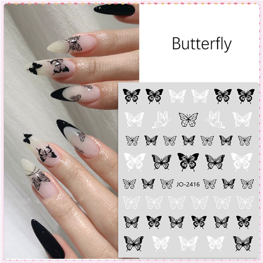 Móng Tay Nghệ Thuật Tay Hình Bướm Miếng Dán Đậm Trắng Bướm Rỗng Đèn Chiếu Gel Trang Trí Móng Dụng Cụ Làm Móng Cho Tiệm Nail 6 Màu TOGO