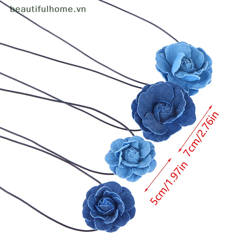 [beautifulhome] Vòng Cổ Choker Vải Jean Thắt Nút Hình Hoa Hồng Lớn Thanh Lịch Có Thể Điều Chỉnh Làm Quà Tặng Trang Sức [beauty