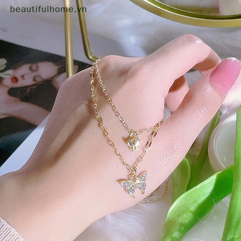 [beautifulhome] Vòng cổ Hai Lớp Mặt Hình Bướm Tinh Tế Thời Trang Làm Quà Tặng Trang Sức Cho Nữ [beauty]