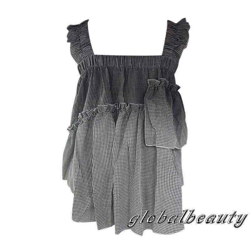 Áo Croptop Tay Phồng Họa Tiết Sọc Caro Ngọt Ngào Thời Trang Mùa Hè Cho Nữ